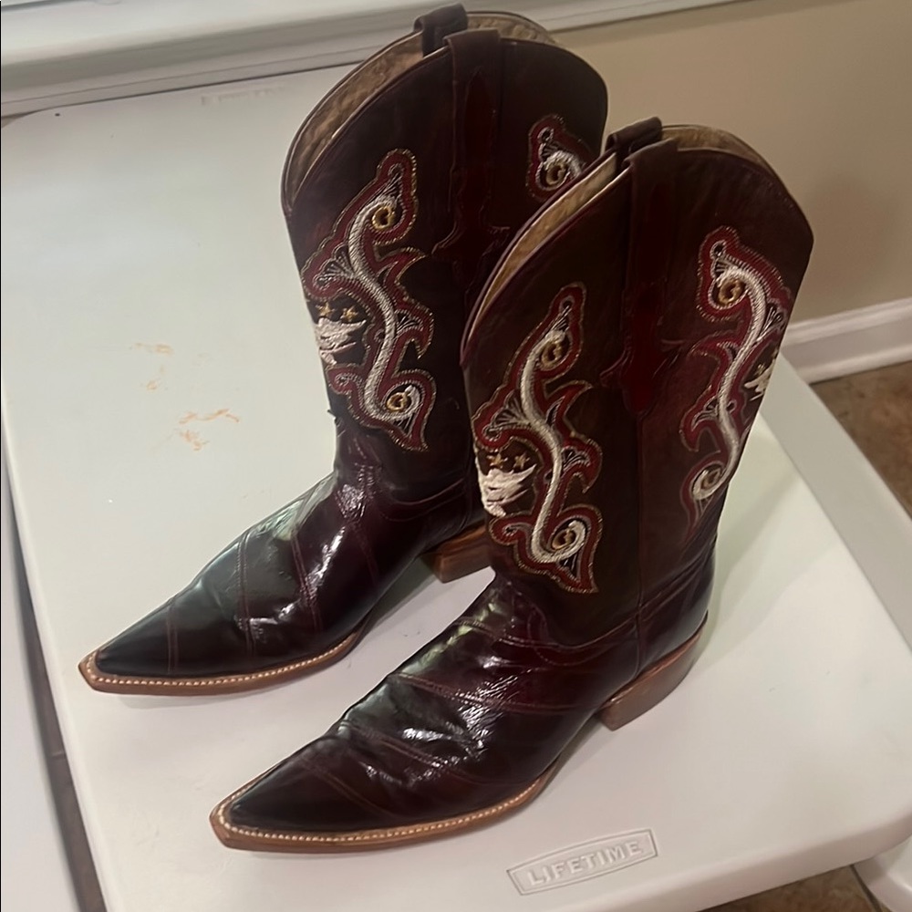 El General Women's Brown and Red Western Boots